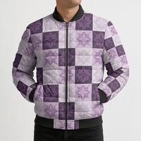 Lavender Manta Ray Hawaiian Quilt Motif Bomber Puffer Jacket