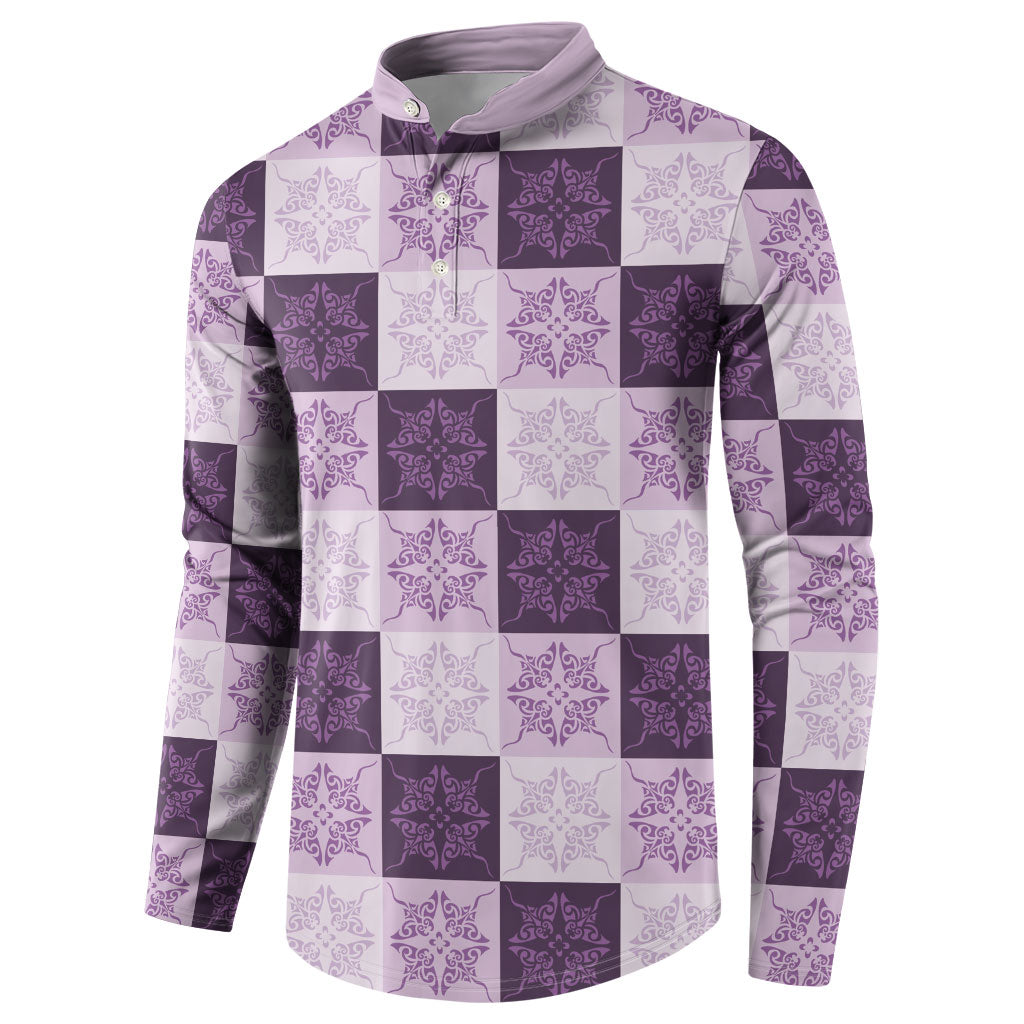 Lavender Manta Ray Hawaiian Quilt Motif Button Sweatshirt