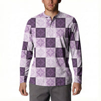 Lavender Manta Ray Hawaiian Quilt Motif Button Sweatshirt