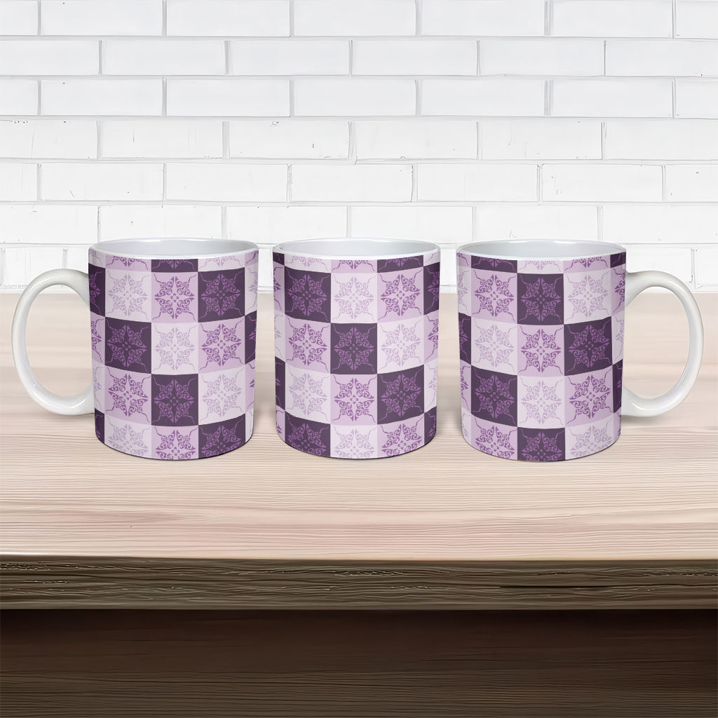 Lavender Manta Ray Hawaiian Quilt Motif Ceramic Mug