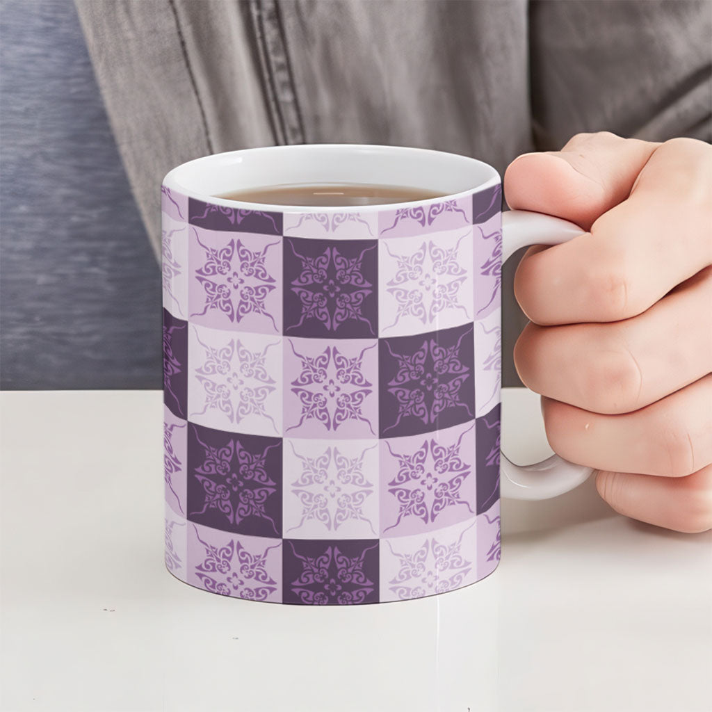 Lavender Manta Ray Hawaiian Quilt Motif Ceramic Mug