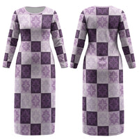 Lavender Manta Ray Hawaiian Quilt Motif Couples Matching Long Sleeve Bodycon Dress and Hawaiian Shirt