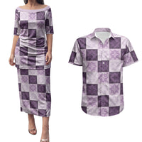 Lavender Manta Ray Hawaiian Quilt Motif Couples Matching Puletasi and Hawaiian Shirt