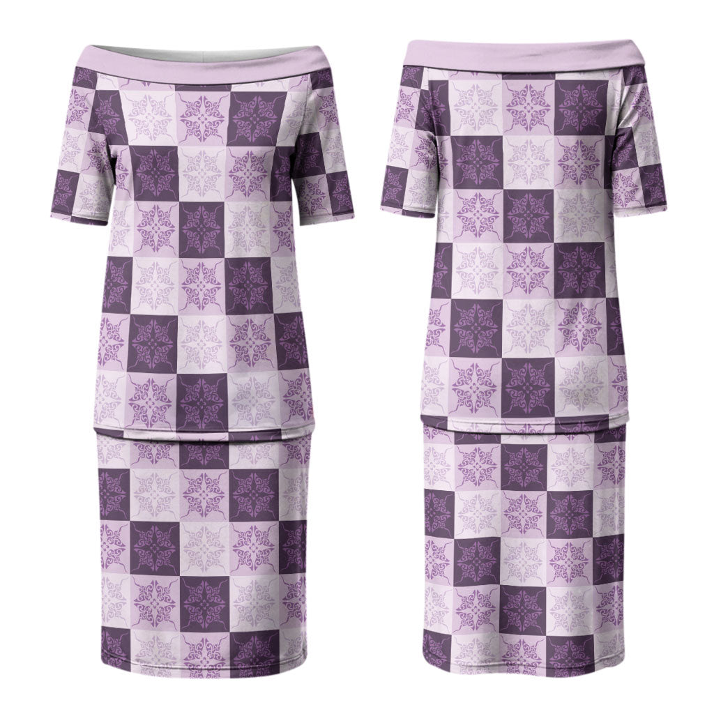 Lavender Manta Ray Hawaiian Quilt Motif Couples Matching Puletasi and Hawaiian Shirt