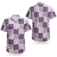 Lavender Manta Ray Hawaiian Quilt Motif Couples Matching Short Sleeve Bodycon Dress and Hawaiian Shirt