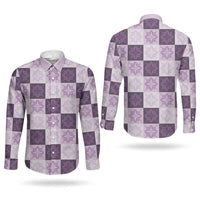 Lavender Manta Ray Hawaiian Quilt Motif Couples Matching Short Sleeve Bodycon Dress and Long Sleeve Button Shirt
