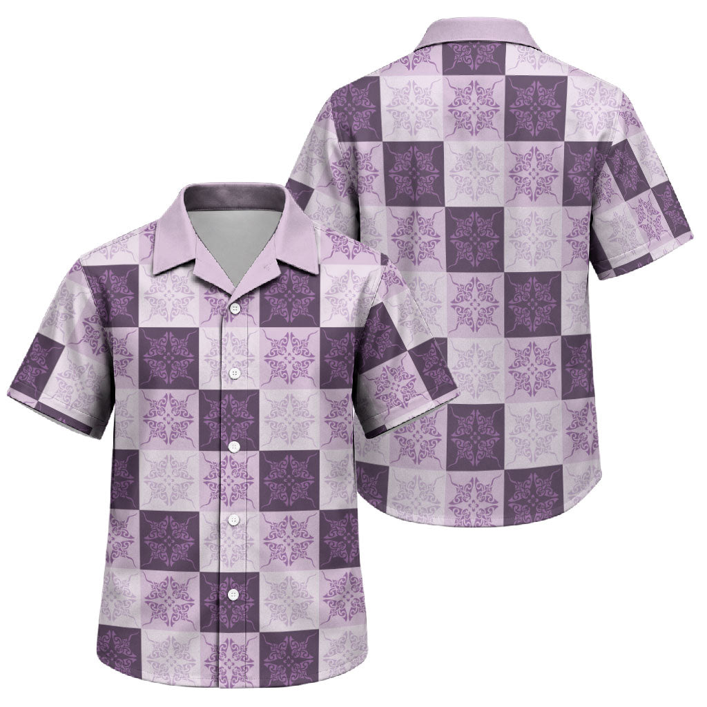 Lavender Manta Ray Hawaiian Quilt Motif Family Matching Long Sleeve Bodycon Dress and Hawaiian Shirt