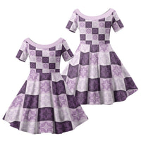 Lavender Manta Ray Hawaiian Quilt Motif Family Matching Puletasi and Hawaiian Shirt