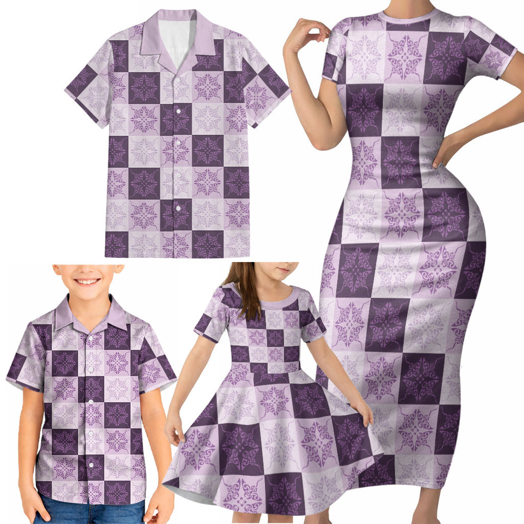 Lavender Manta Ray Hawaiian Quilt Motif Family Matching Short Sleeve Bodycon Dress and Hawaiian Shirt LT05 - Polynesian Pride