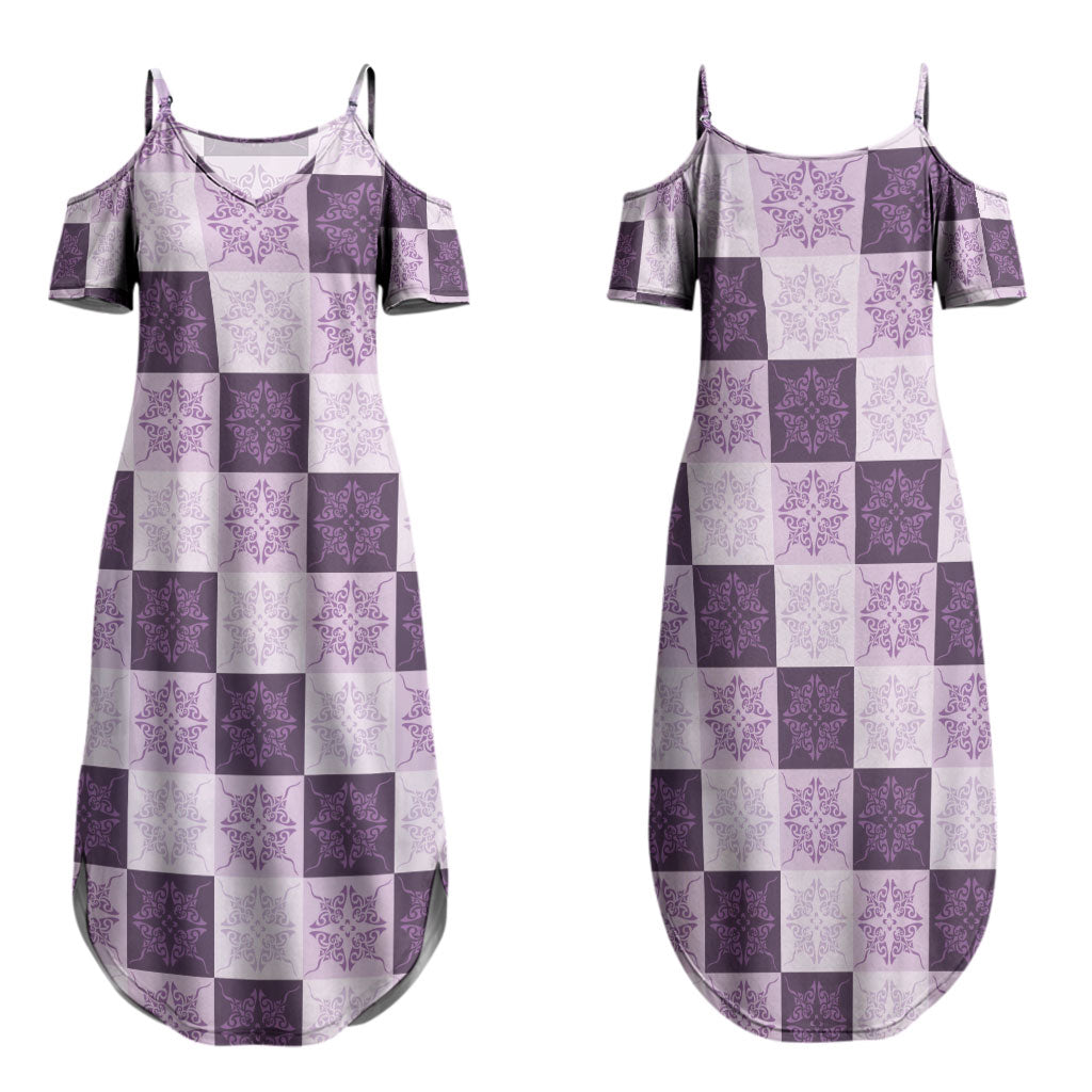 Lavender Manta Ray Hawaiian Quilt Motif Family Matching Summer Maxi Dress and Hawaiian Shirt