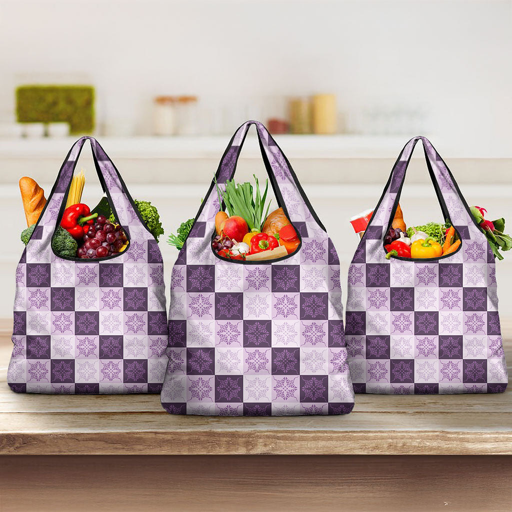 Lavender Manta Ray Hawaiian Quilt Motif Grocery Bag