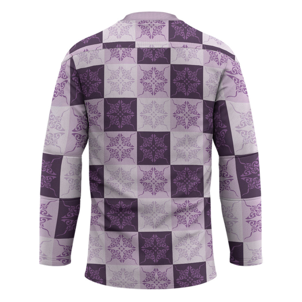 Lavender Manta Ray Hawaiian Quilt Motif Hockey Jersey