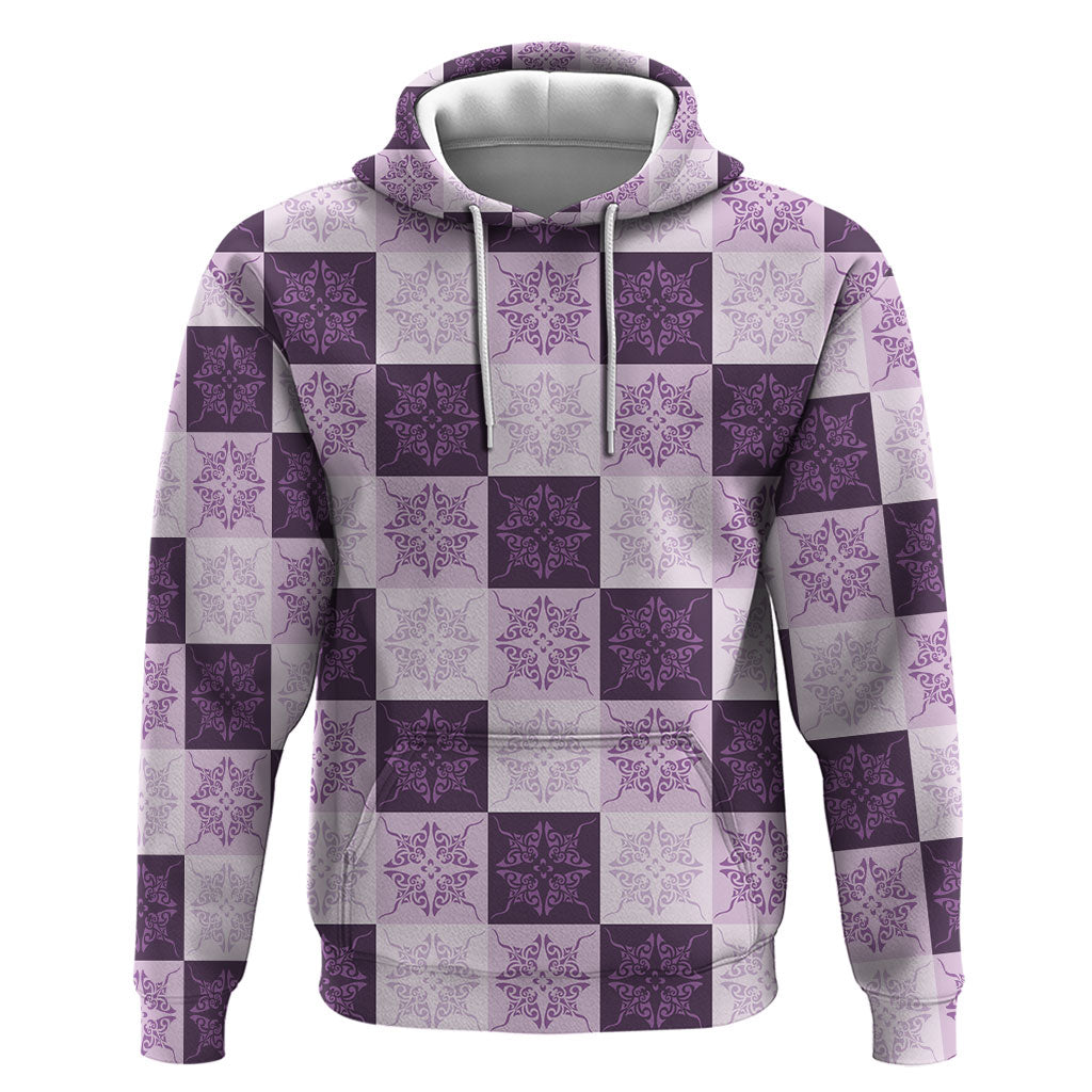 Lavender Manta Ray Hawaiian Quilt Motif Hoodie