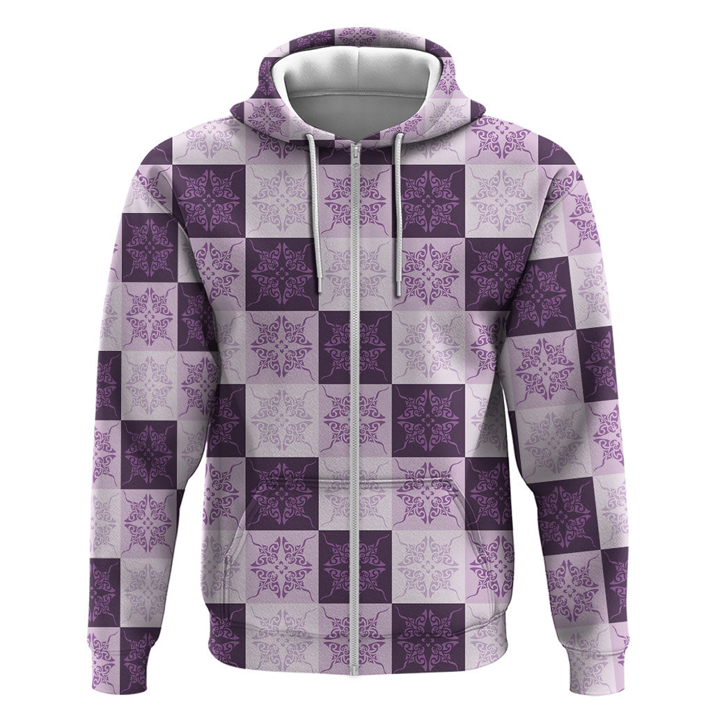 Lavender Manta Ray Hawaiian Quilt Motif Hoodie