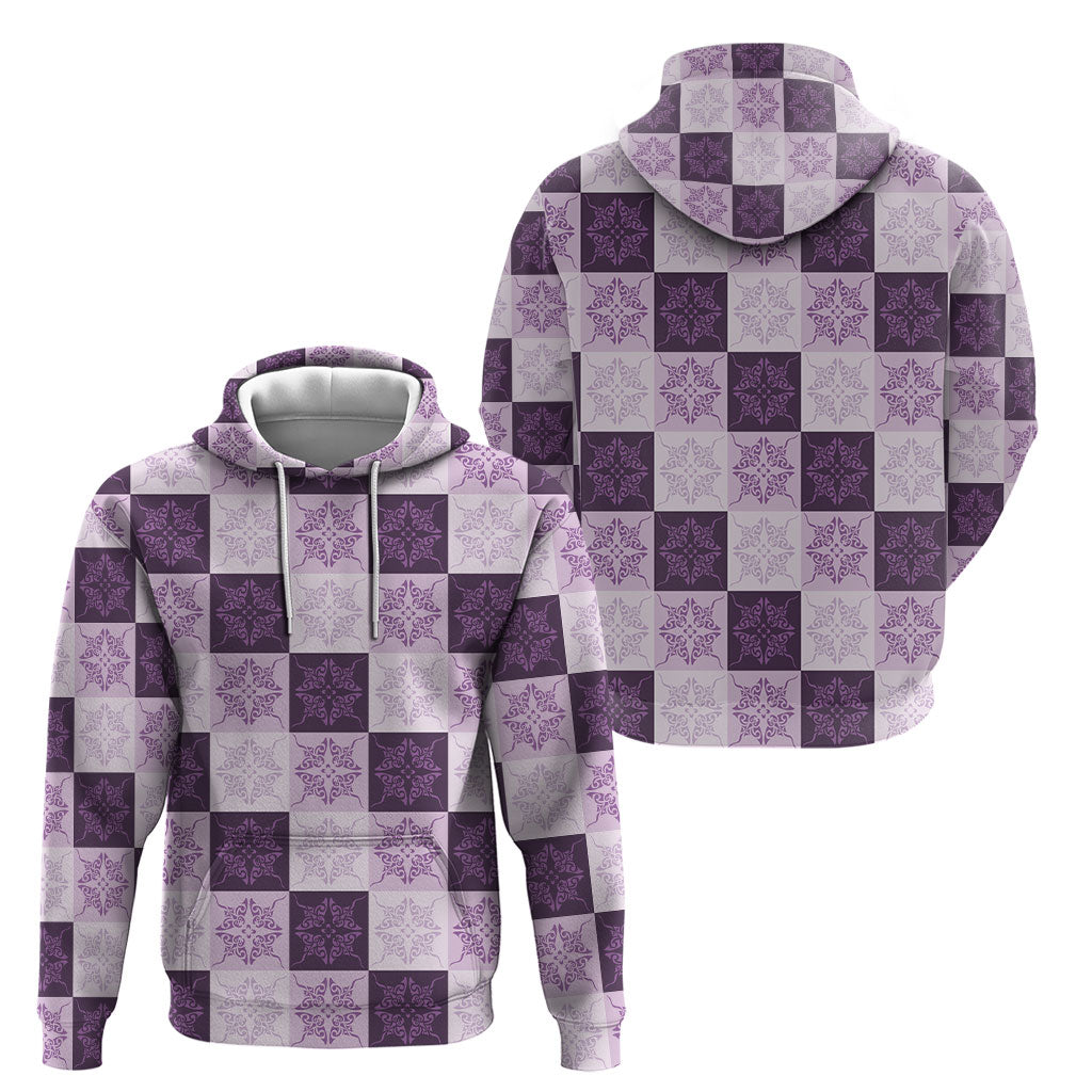 Lavender Manta Ray Hawaiian Quilt Motif Hoodie