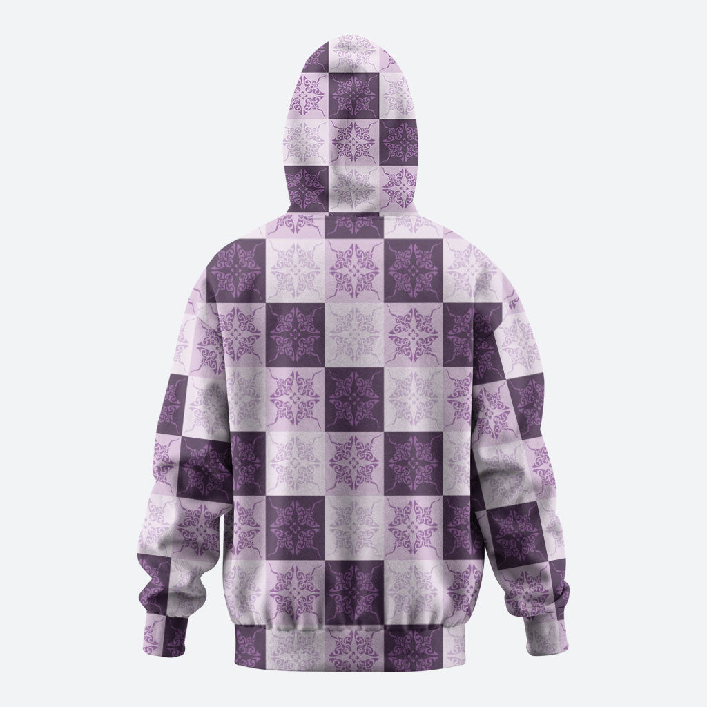 Lavender Manta Ray Hawaiian Quilt Motif Hoodie