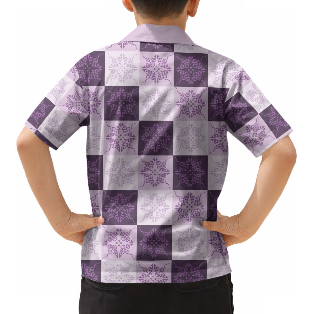 Lavender Manta Ray Hawaiian Quilt Motif Kid Hawaiian Shirt