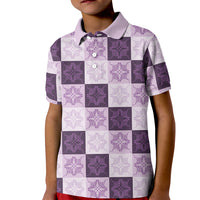 Lavender Manta Ray Hawaiian Quilt Motif Kid Polo Shirt