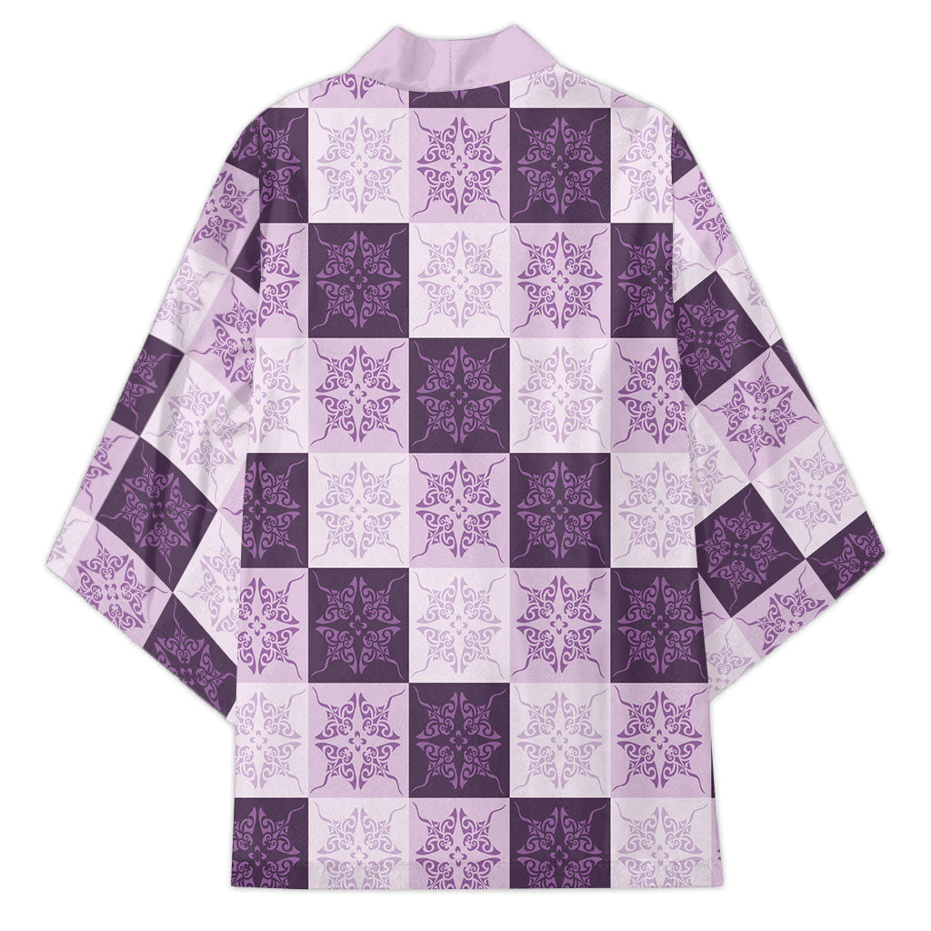 Lavender Manta Ray Hawaiian Quilt Motif Kimono