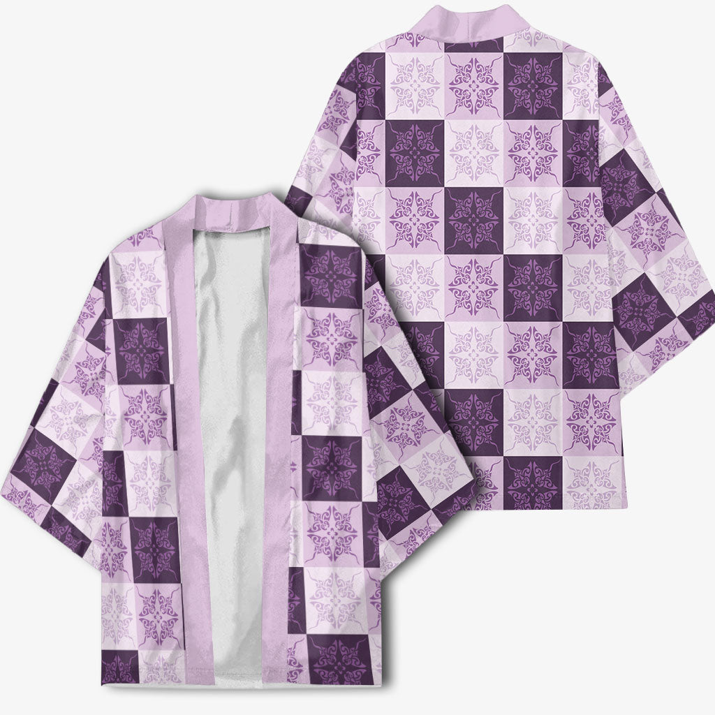 Lavender Manta Ray Hawaiian Quilt Motif Kimono