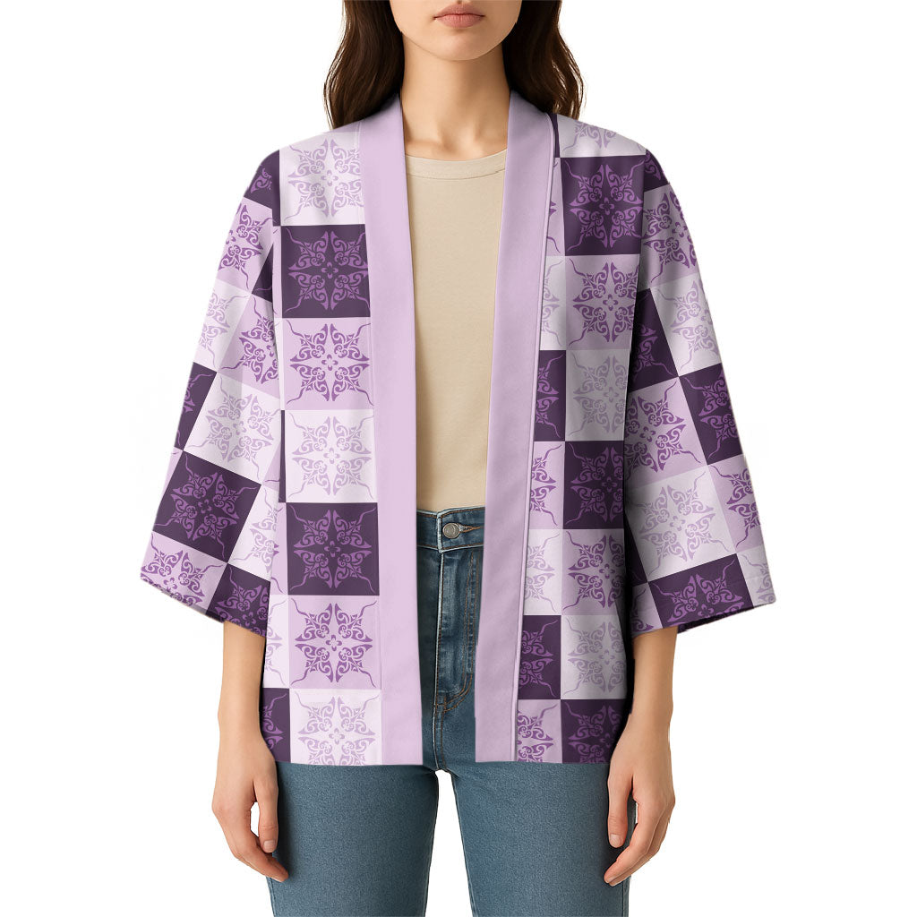 Lavender Manta Ray Hawaiian Quilt Motif Kimono