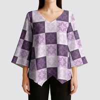 Lavender Manta Ray Hawaiian Quilt Motif Kimono Sleeve Blouse