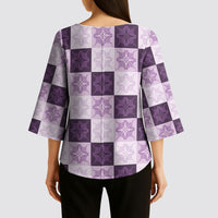 Lavender Manta Ray Hawaiian Quilt Motif Kimono Sleeve Blouse