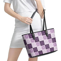 Lavender Manta Ray Hawaiian Quilt Motif Leather Tote Bag