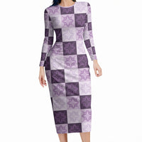 Lavender Manta Ray Hawaiian Quilt Motif Long Sleeve Bodycon Dress