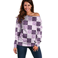 Lavender Manta Ray Hawaiian Quilt Motif Off Shoulder Sweater
