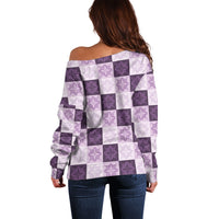 Lavender Manta Ray Hawaiian Quilt Motif Off Shoulder Sweater
