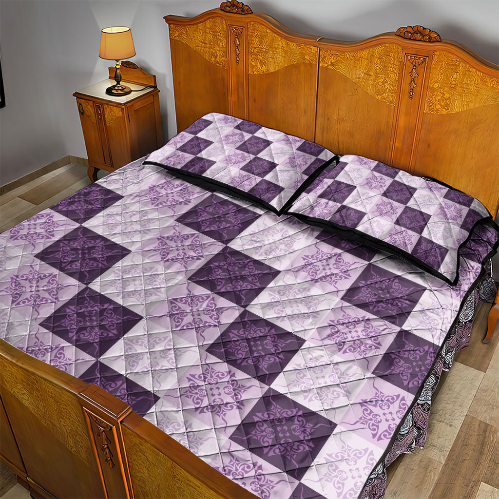 Lavender Manta Ray Hawaiian Quilt Motif Quilt Bed Set