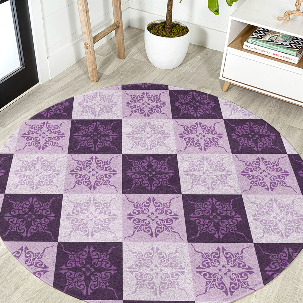 Lavender Manta Ray Hawaiian Quilt Motif Round Carpet