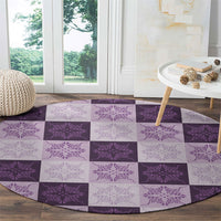 Lavender Manta Ray Hawaiian Quilt Motif Round Carpet