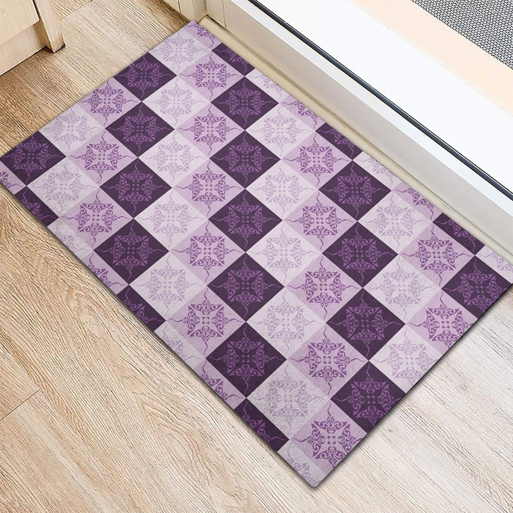 Lavender Manta Ray Hawaiian Quilt Motif Rubber Doormat
