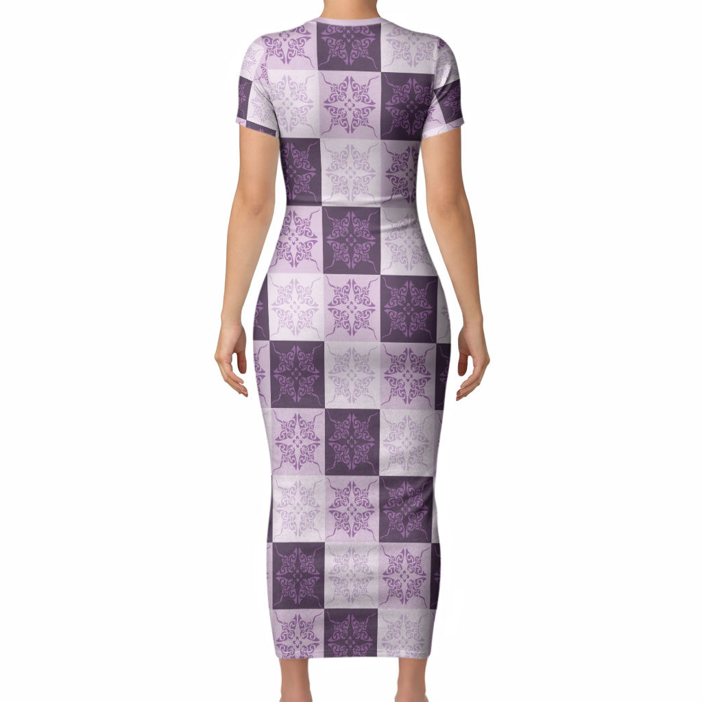 Lavender Manta Ray Hawaiian Quilt Motif Short Sleeve Bodycon Dress