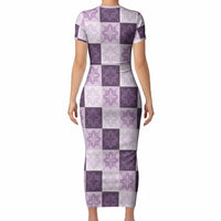 Lavender Manta Ray Hawaiian Quilt Motif Short Sleeve Bodycon Dress