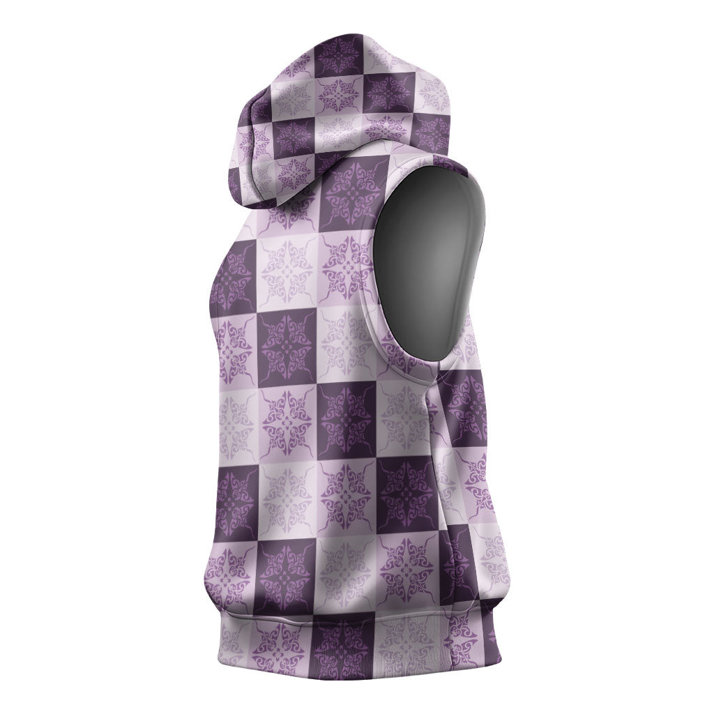 Lavender Manta Ray Hawaiian Quilt Motif Sleeveless Hoodie