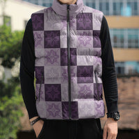 Lavender Manta Ray Hawaiian Quilt Motif Sleeveless Puffer Jacket