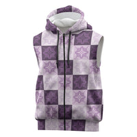 Lavender Manta Ray Hawaiian Quilt Motif Sleeveless Zip Hoodie
