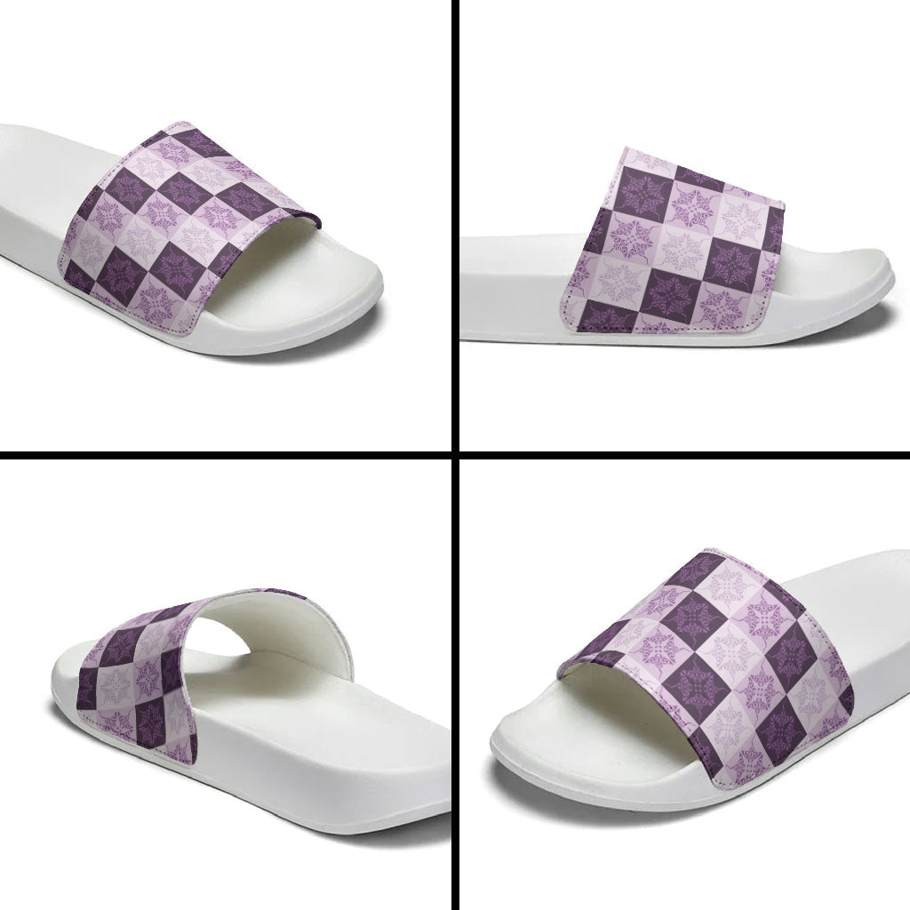 Lavender Manta Ray Hawaiian Quilt Motif Slide Sandals