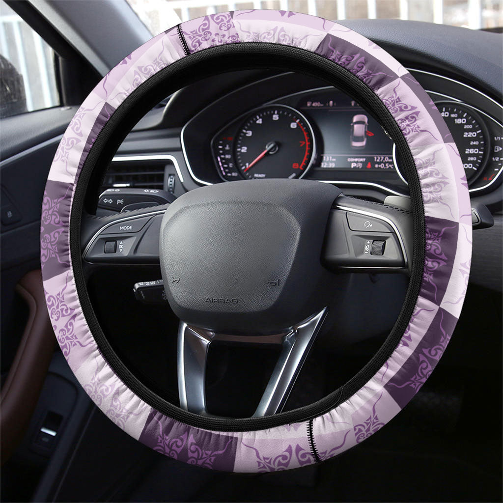 Lavender Manta Ray Hawaiian Quilt Motif Steering Wheel Cover