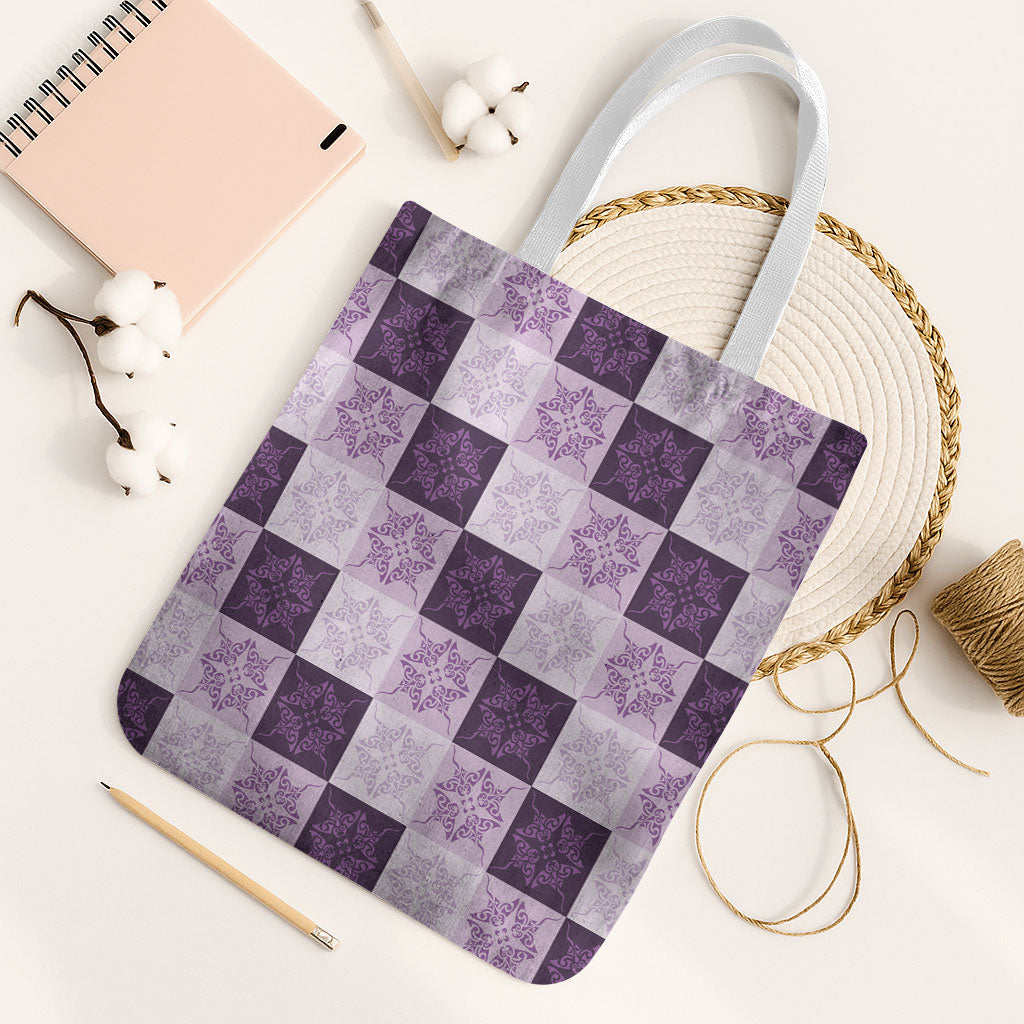 Lavender Manta Ray Hawaiian Quilt Motif Tote Bag
