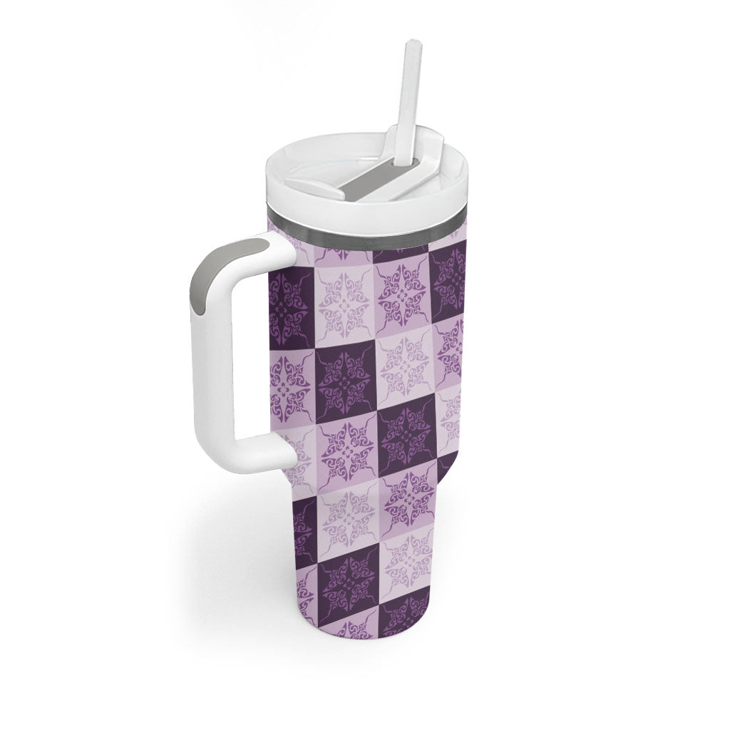 Lavender Manta Ray Hawaiian Quilt Motif Tumbler With Handle