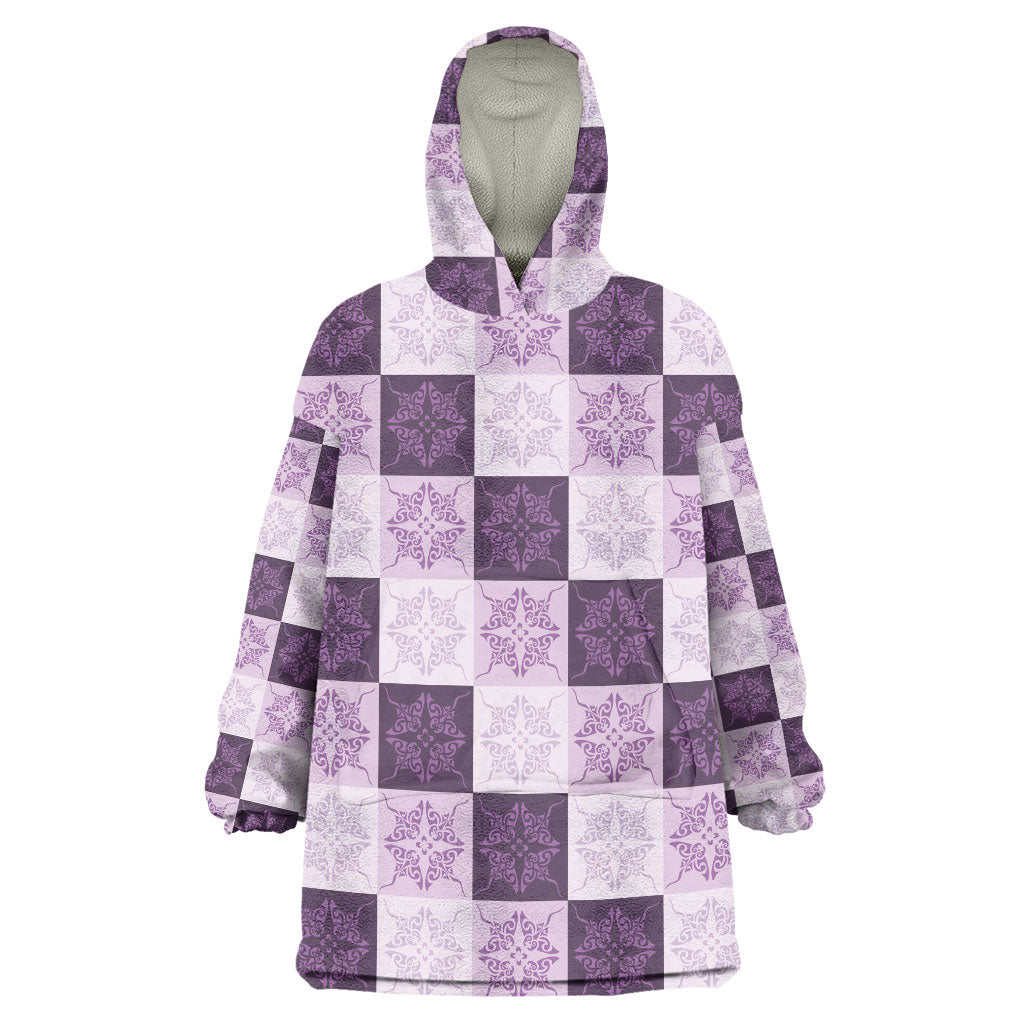 Lavender Manta Ray Hawaiian Quilt Motif Wearable Blanket Hoodie