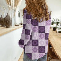 Lavender Manta Ray Hawaiian Quilt Motif Women Casual Shirt