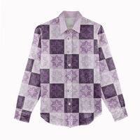 Lavender Manta Ray Hawaiian Quilt Motif Women Casual Shirt