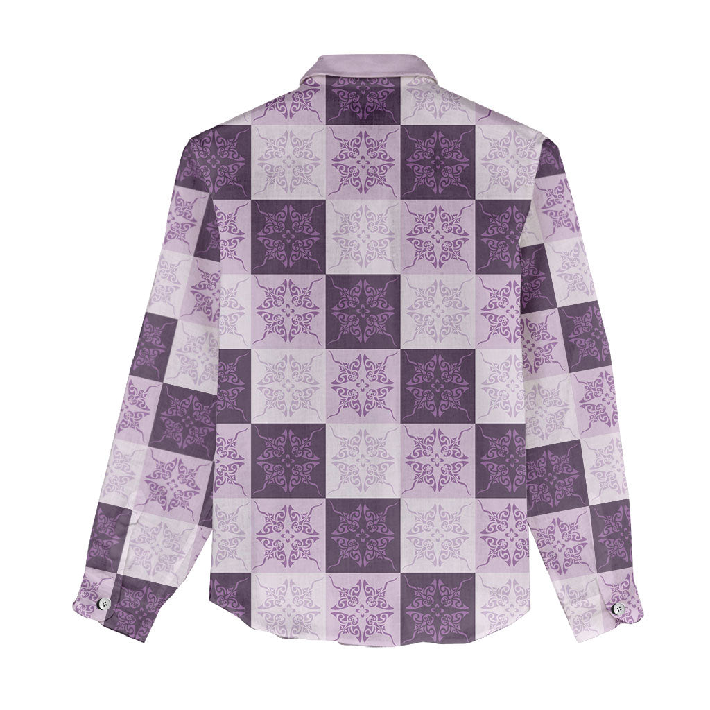 Lavender Manta Ray Hawaiian Quilt Motif Women Casual Shirt