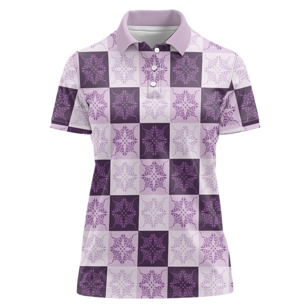 Lavender Manta Ray Hawaiian Quilt Motif Women Polo Shirt