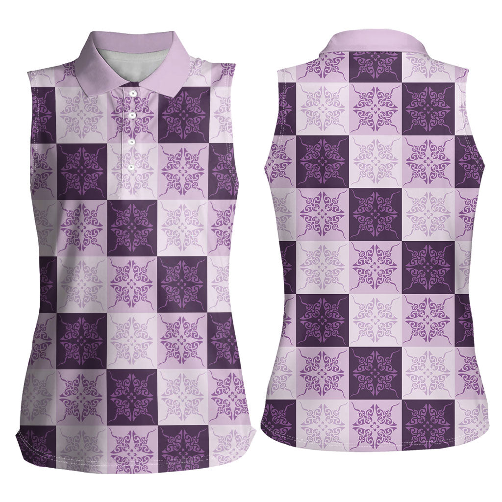 Lavender Manta Ray Hawaiian Quilt Motif Women Sleeveless Polo Shirt